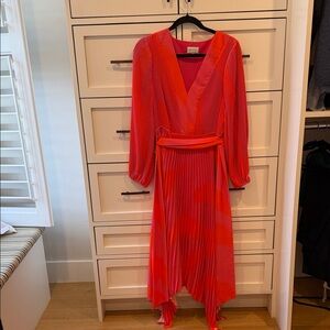 Milly Coral-Pink Pleated Wrap Midi Dress
